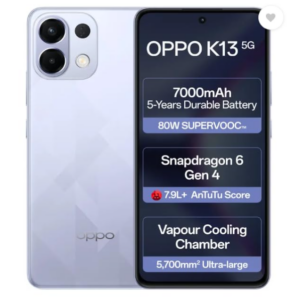 OPPO K13 5G with 7000mAh and 80W SUPERVOOC Charger in-The-Box, ICY Purple (8GB, 128GB
