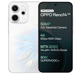 OPPO Reno14 5G (Pearl White, 12GB RAM, 512GB Storage) with No Cost EMI/Additional Exchange Offers